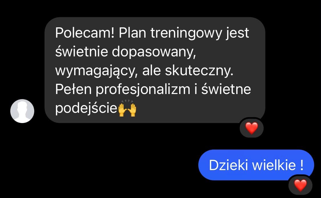 Zrzut ekranu wiadomości od podopiecznego z opinią o współpracy