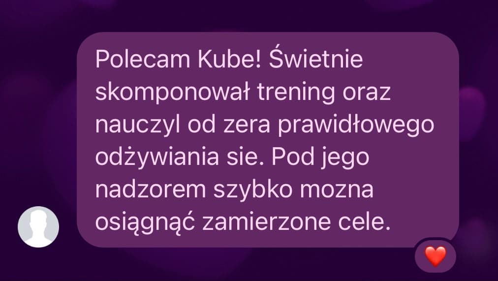 Zrzut ekranu wiadomości od podopiecznego z opinią o współpracy