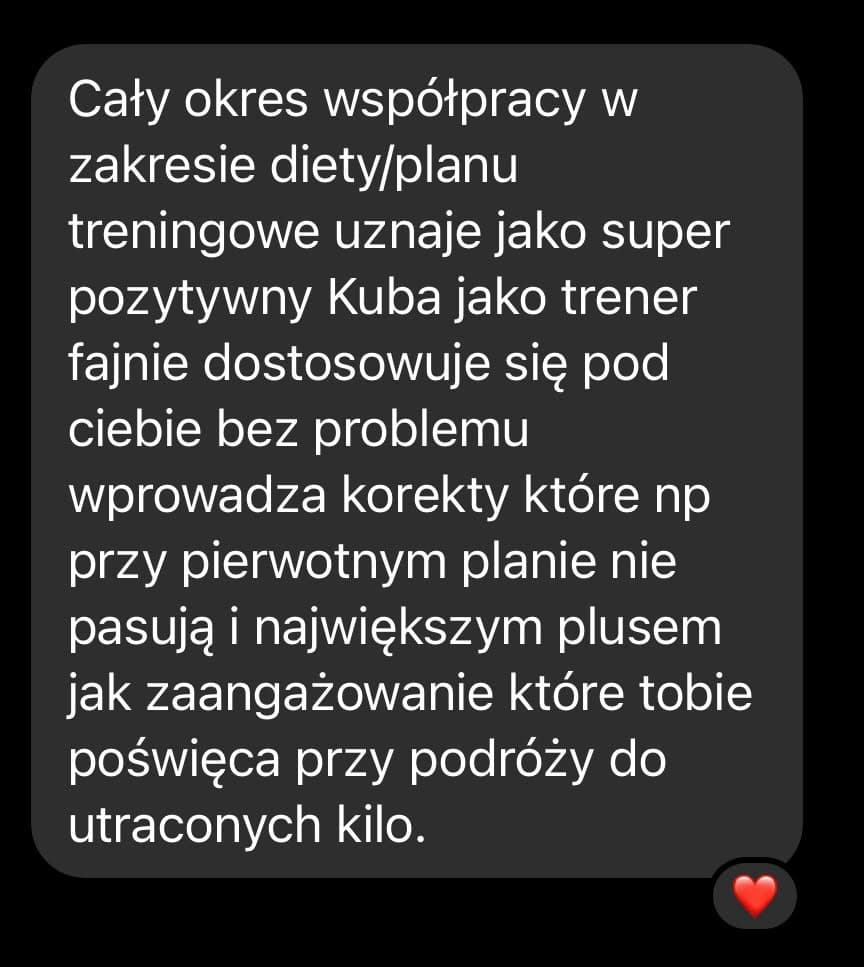 Zrzut ekranu wiadomości od podopiecznego z opinią o współpracy