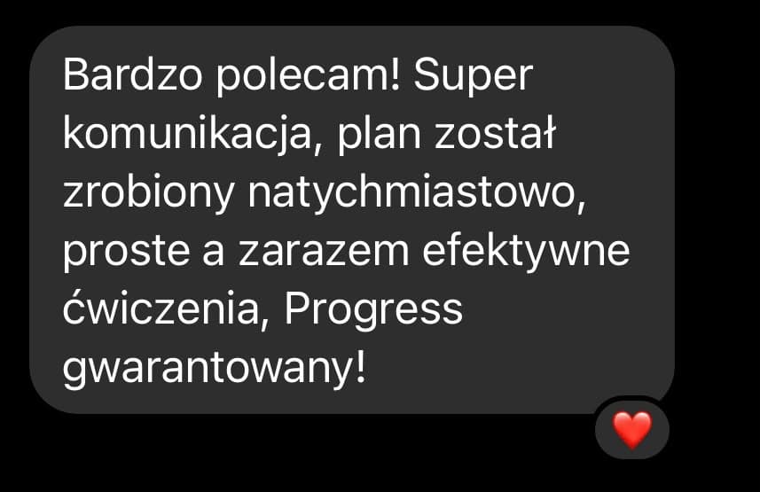 Zrzut ekranu wiadomości od podopiecznego z opinią o współpracy