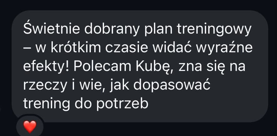 Zrzut ekranu wiadomości od podopiecznego z opinią o współpracy