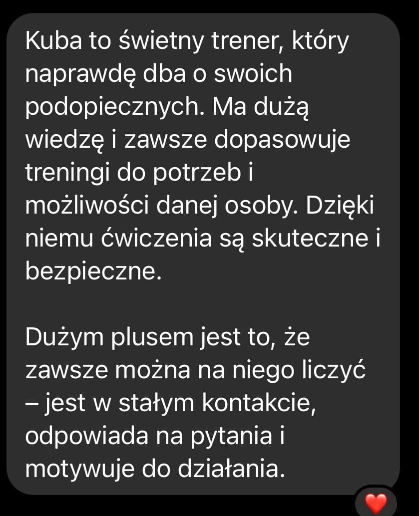 Zrzut ekranu wiadomości od podopiecznego z opinią o współpracy