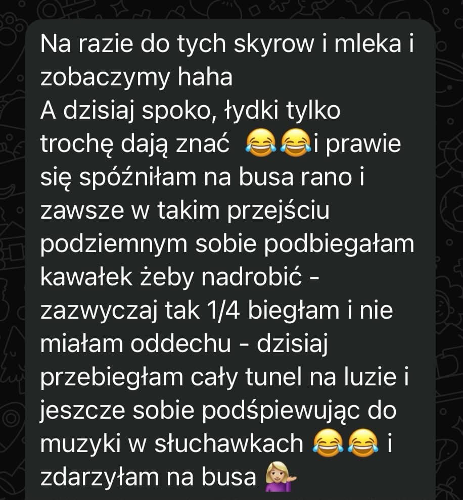 Zrzut ekranu wiadomości od podopiecznego z opinią o współpracy