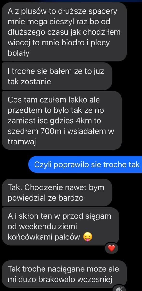 Zrzut ekranu wiadomości od podopiecznego z opinią o współpracy