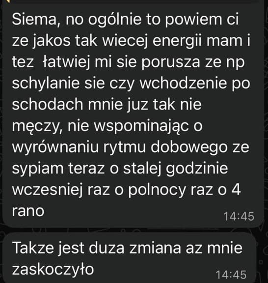 Zrzut ekranu wiadomości od podopiecznego z opinią o współpracy