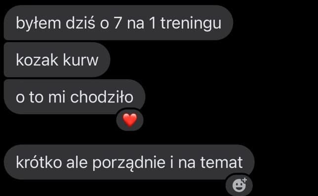 Zrzut ekranu wiadomości od podopiecznego z opinią o współpracy