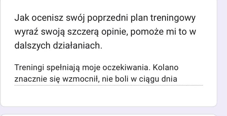 Zrzut ekranu wiadomości od podopiecznego z opinią o współpracy