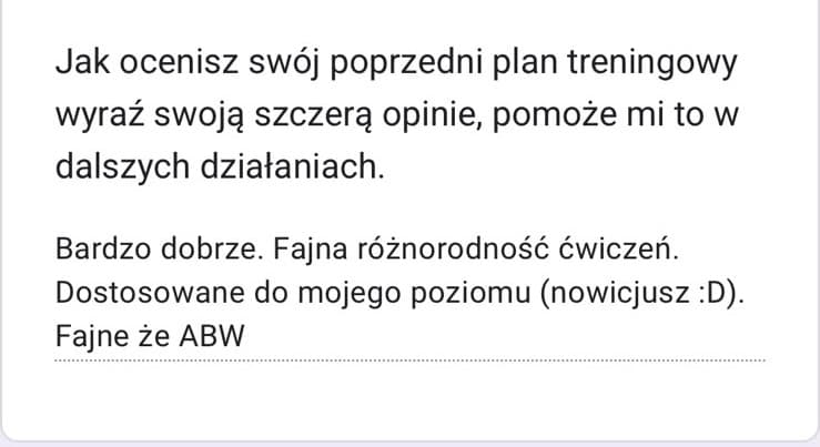 Zrzut ekranu wiadomości od podopiecznego z opinią o współpracy