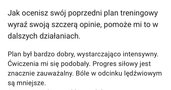 Zrzut ekranu wiadomości od podopiecznego z opinią o współpracy
