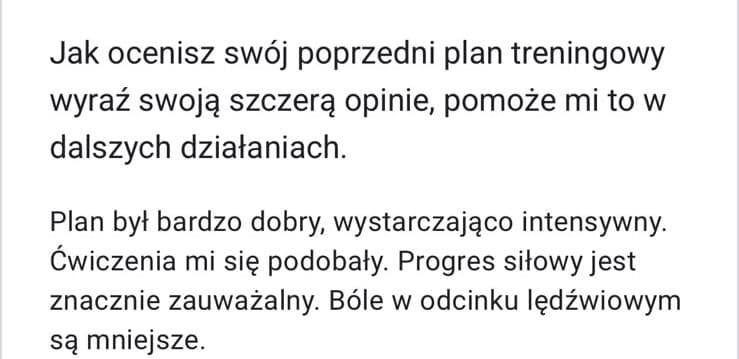 Zrzut ekranu wiadomości od podopiecznego z opinią o współpracy
