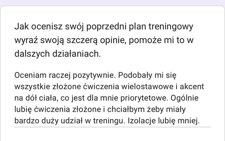 Zrzut ekranu wiadomości od podopiecznego z opinią o współpracy